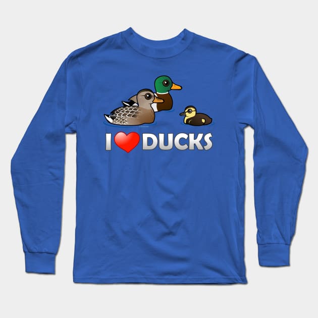 Cute Cartoon I Love Ducks Long Sleeve T-Shirt by birdorable